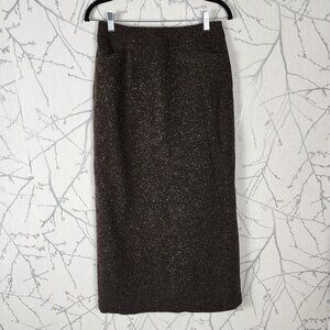 Apostrophe Brown Speckle Tweed Wool Blend Maxi Pencil Skirt